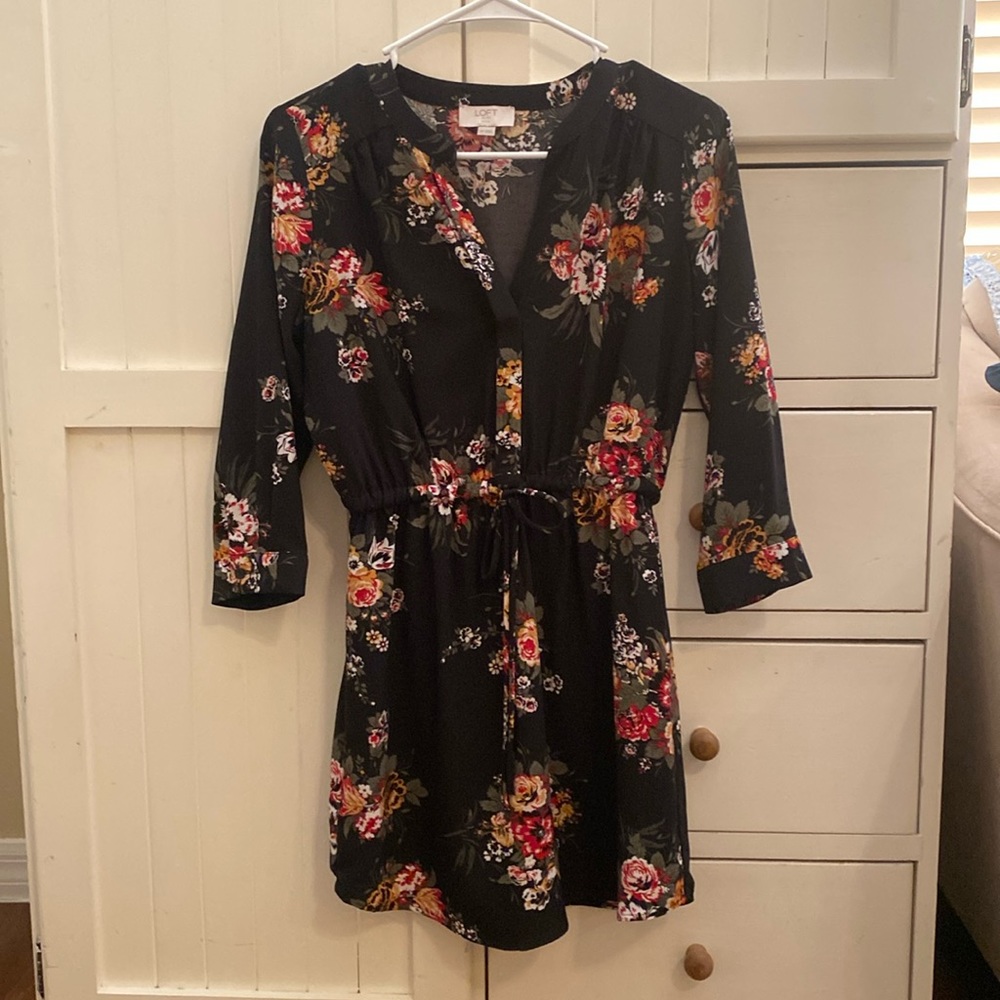 Loft Outlet Waist Drawstring Floral Midi Dress